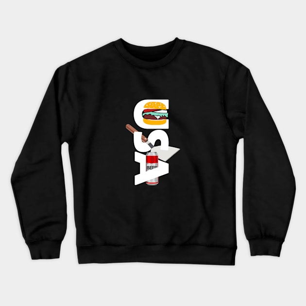 USA Map in White - Hamburger, Spatula, Beer Crewneck Sweatshirt by WaltTheAdobeGuy